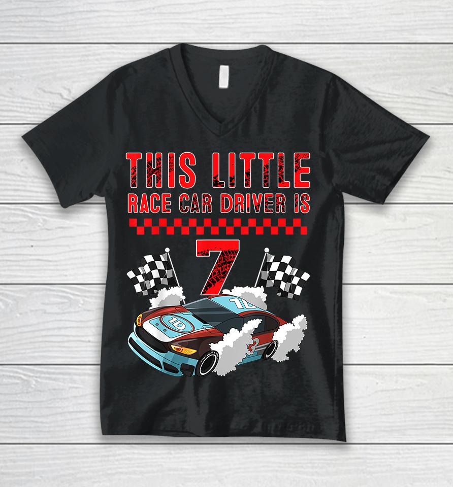 Race Car 7Th Birthday Boy 7 Seven Years Old Race Car Drivers Unisex V-Neck T-Shirt