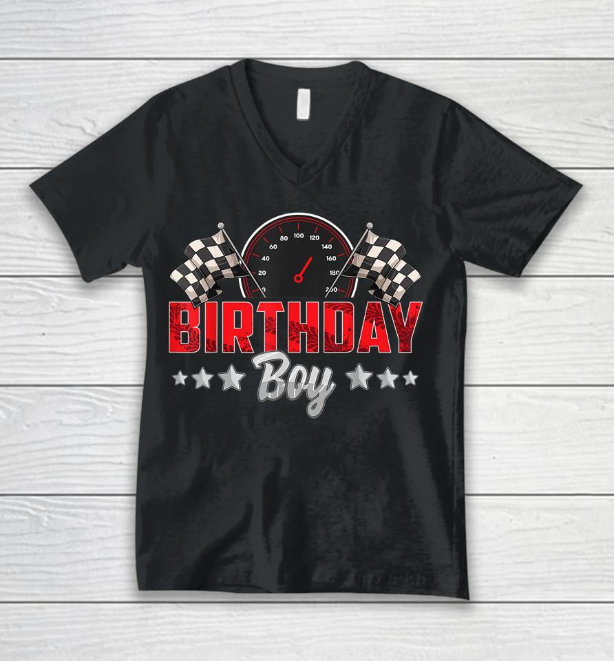 Race Car Birthday Party Racing Family Birthday Boy Pit Crew Unisex V-Neck T-Shirt