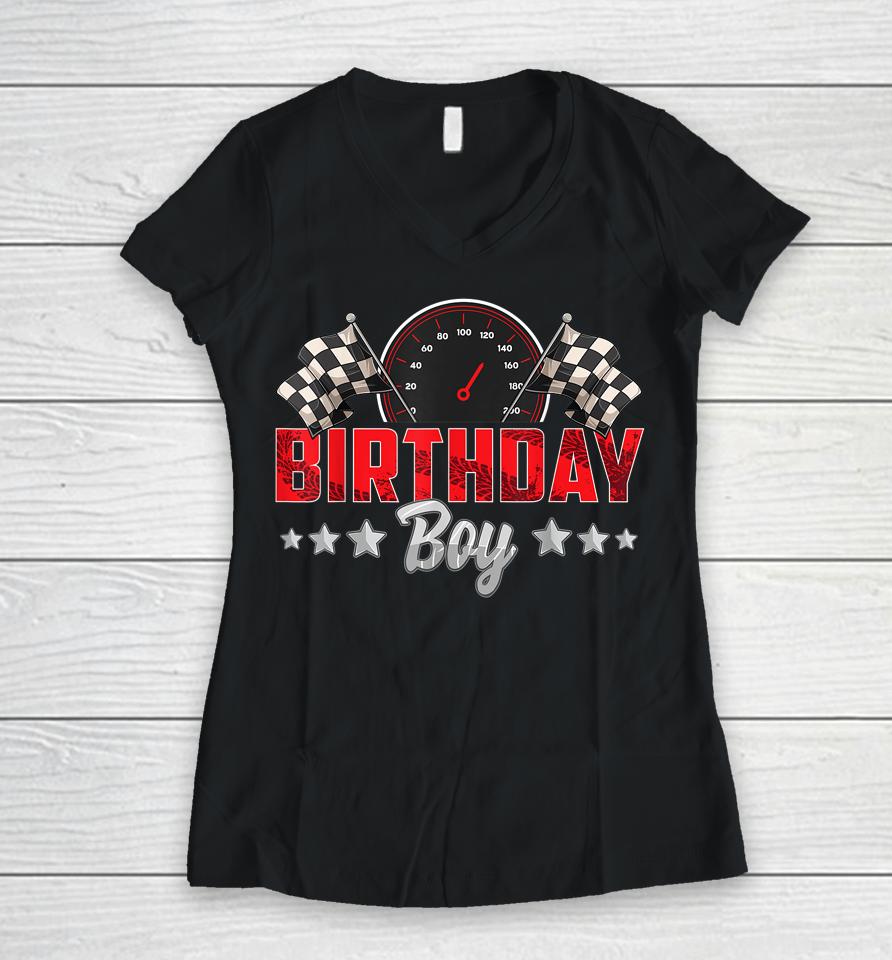 Race Car Birthday Party Racing Family Birthday Boy Pit Crew Women V-Neck T-Shirt