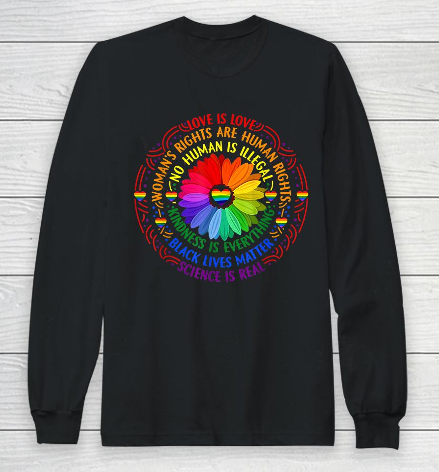 Rainbow Black Lives Matter Science Lgbt Pride Flower Long Sleeve T-Shirt
