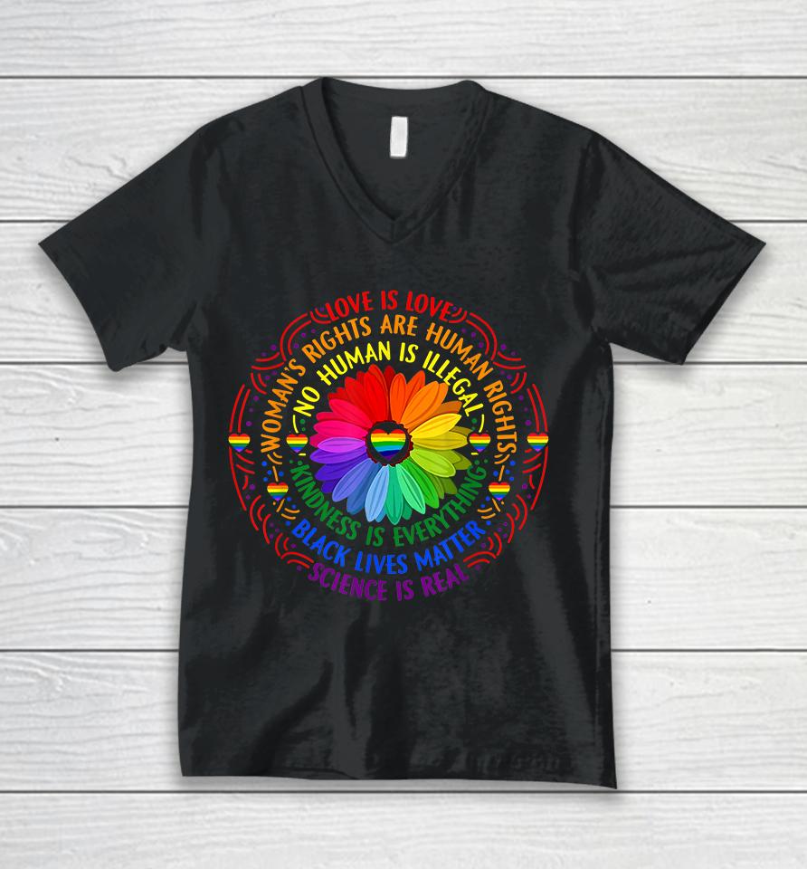 Rainbow Black Lives Matter Science Lgbt Pride Flower Unisex V-Neck T-Shirt