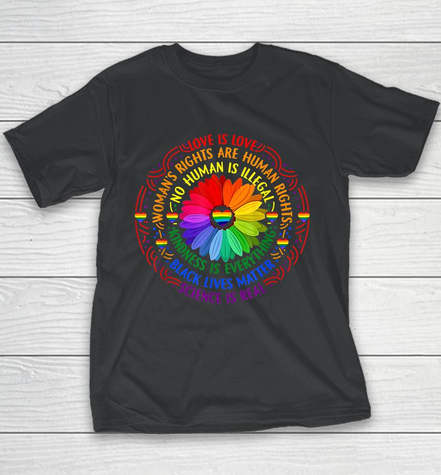 Rainbow Black Lives Matter Science Lgbt Pride Flower Youth T-Shirt