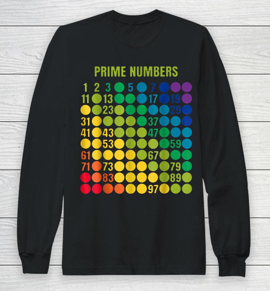 Rainbow Grid Of Prime Numbers School Teacher Long Sleeve T-Shirt
