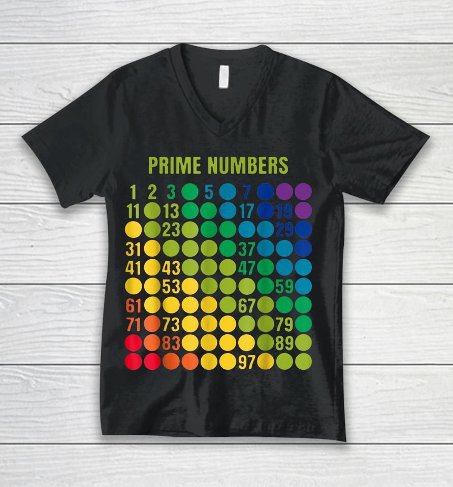 Rainbow Grid Of Prime Numbers School Teacher Unisex V-Neck T-Shirt