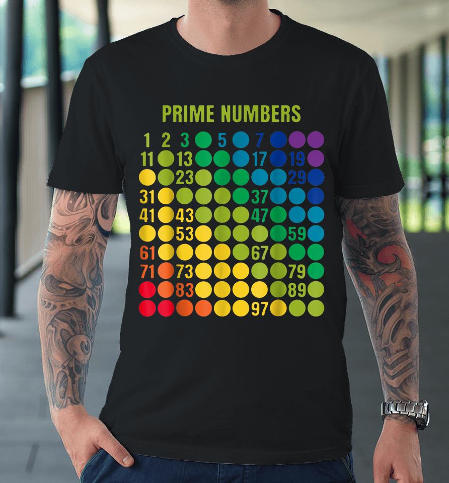 Rainbow Grid Of Prime Numbers School Teacher Premium T-Shirt