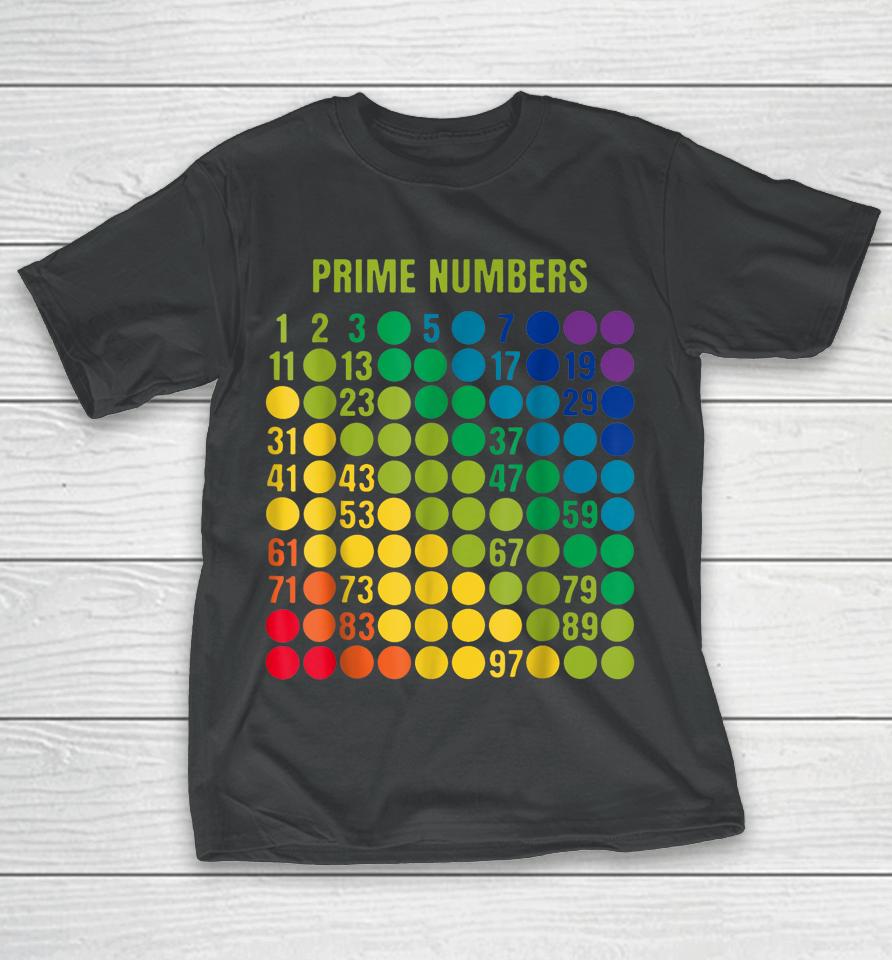 Rainbow Grid Of Prime Numbers School Teacher T-Shirt