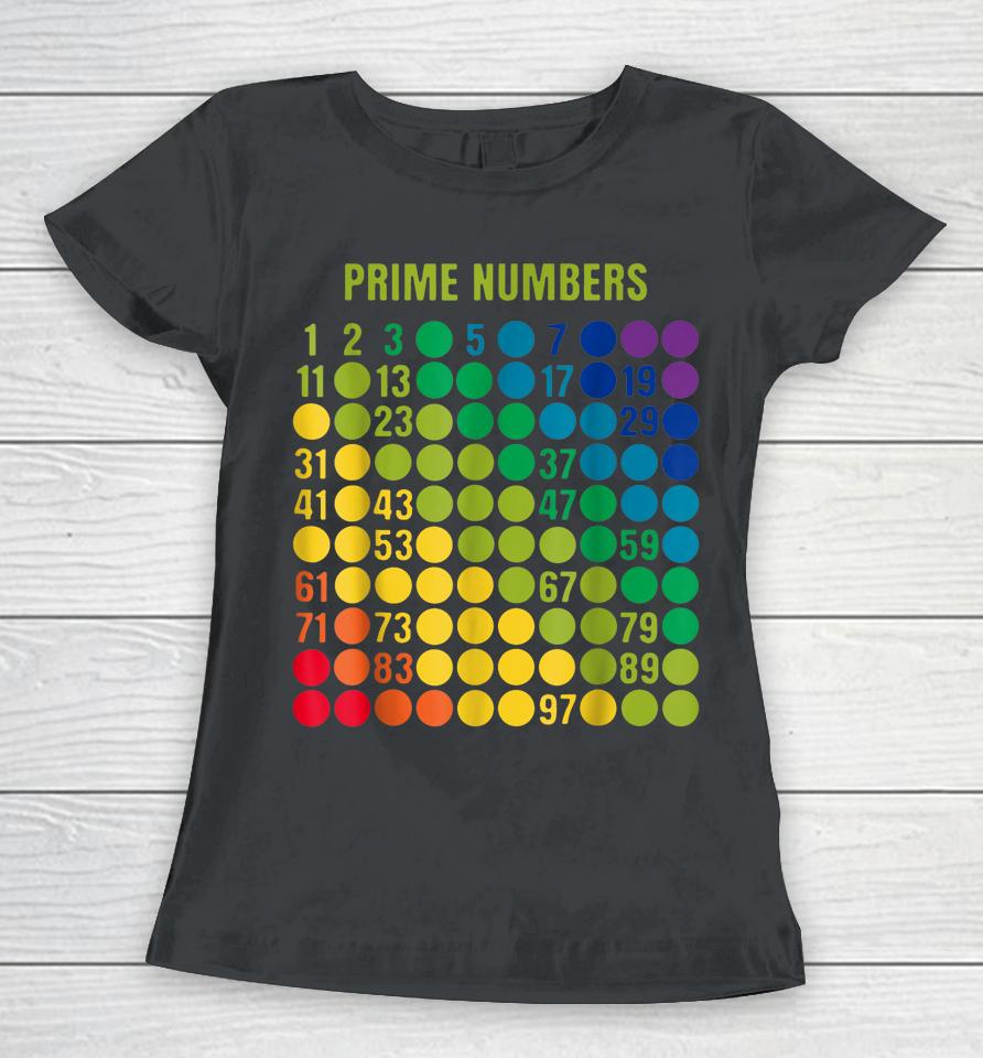 Rainbow Grid Of Prime Numbers School Teacher Women T-Shirt