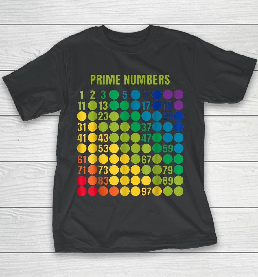 Rainbow Grid Of Prime Numbers School Teacher Youth T-Shirt
