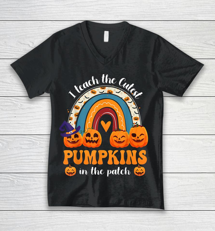 Rainbow I Teach The Cutest Pumpkins In The Patch Halloween Unisex V-Neck T-Shirt