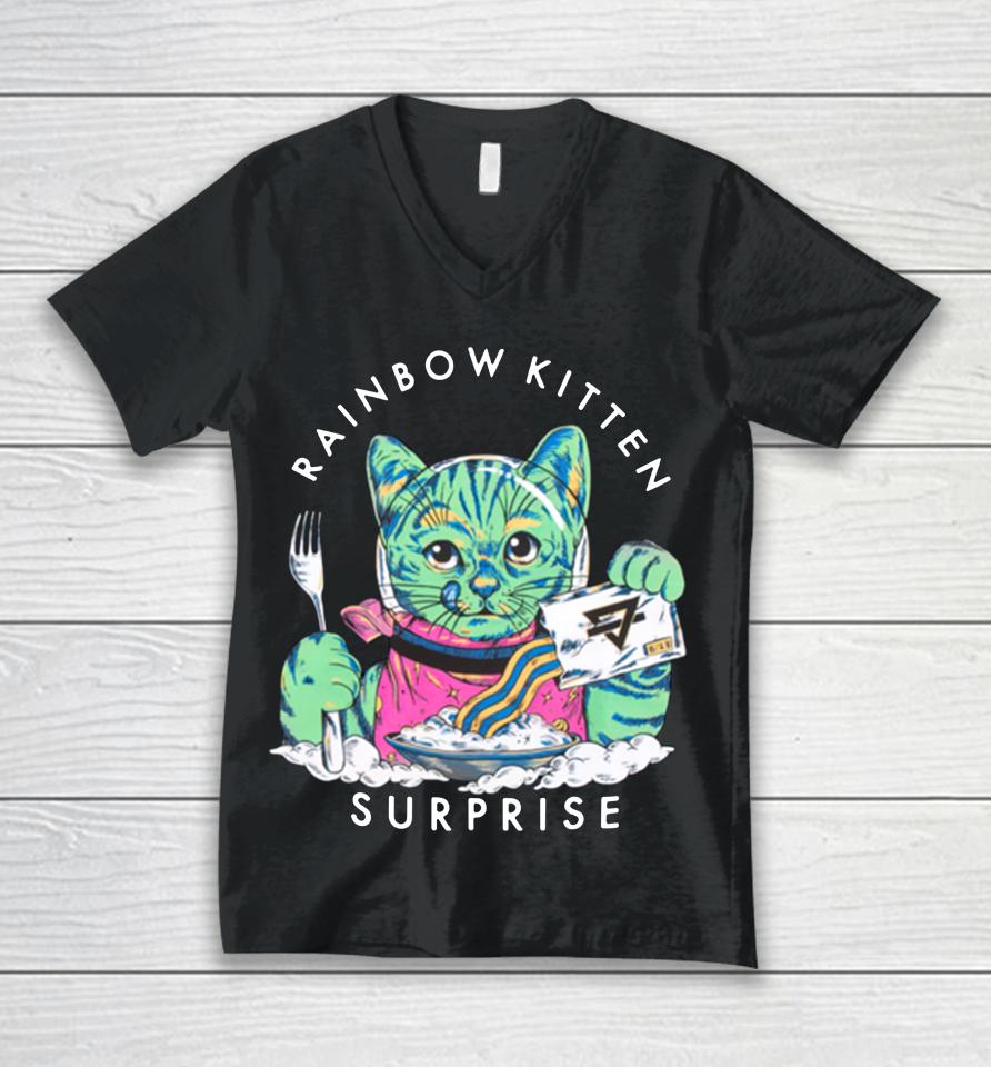 Rainbow Kitten Surprise Merch Space Kitty Breakfast Unisex V-Neck T-Shirt