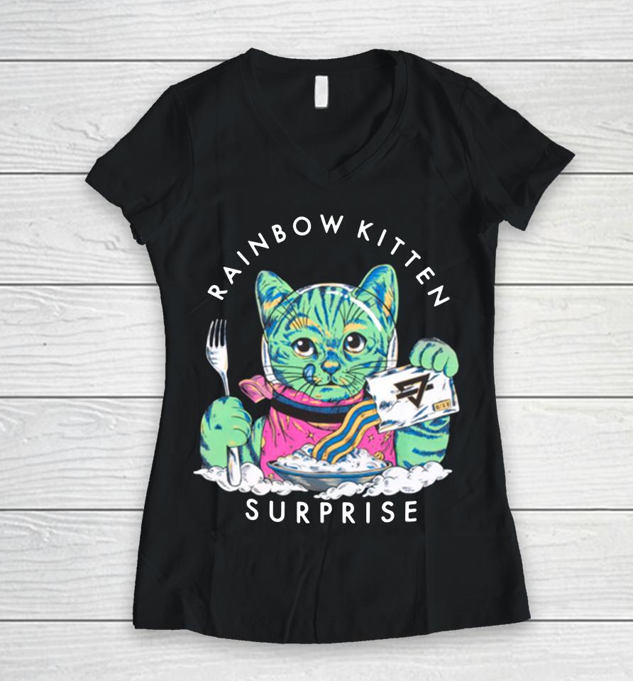 Rainbow Kitten Surprise Merch Space Kitty Breakfast Women V-Neck T-Shirt