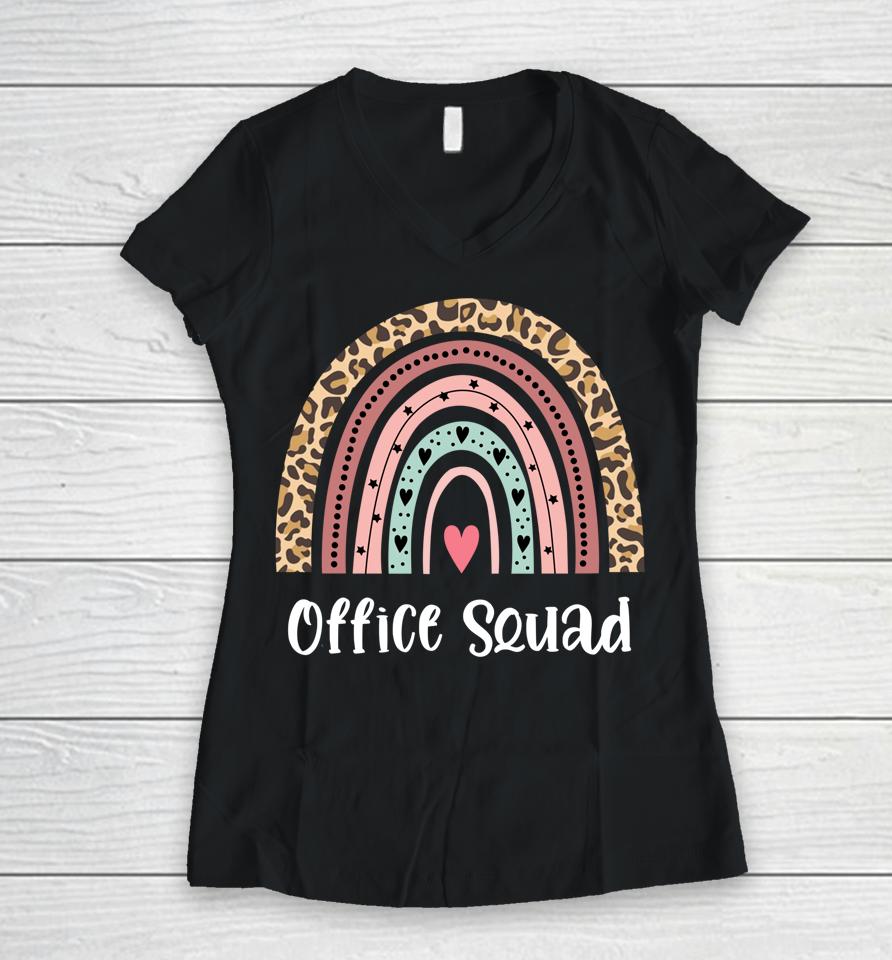 Rainbow Office Squad School Secretary Office Staff Clerk Women V-Neck T-Shirt