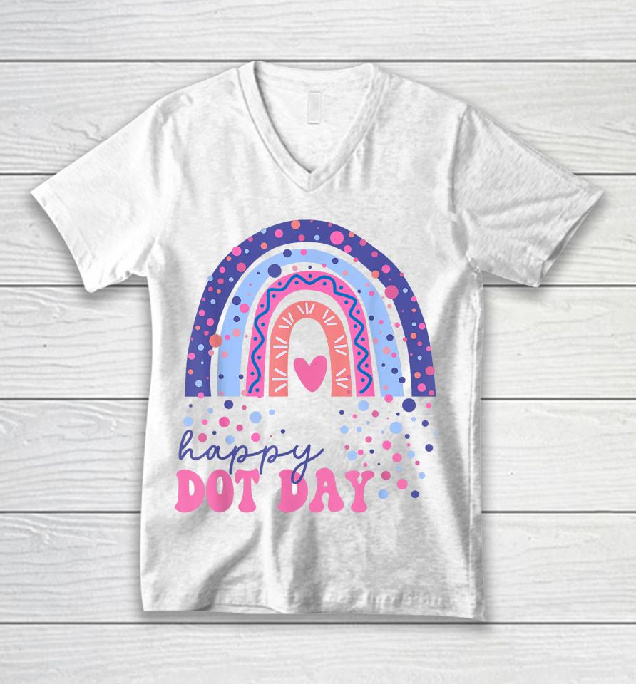 Rainbow Polka Dot Happy Dot Day Unisex V-Neck T-Shirt