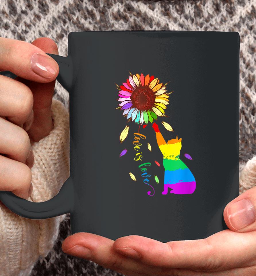 Rainbow Sunflower Cat Love Is Love Lgbt Gay Lesbian Pride Coffee Mug