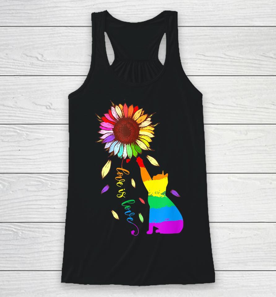 Rainbow Sunflower Cat Love Is Love Lgbt Gay Lesbian Pride Racerback Tank