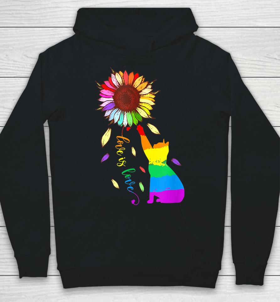 Rainbow Sunflower Cat Love Is Love Lgbt Gay Lesbian Pride Hoodie