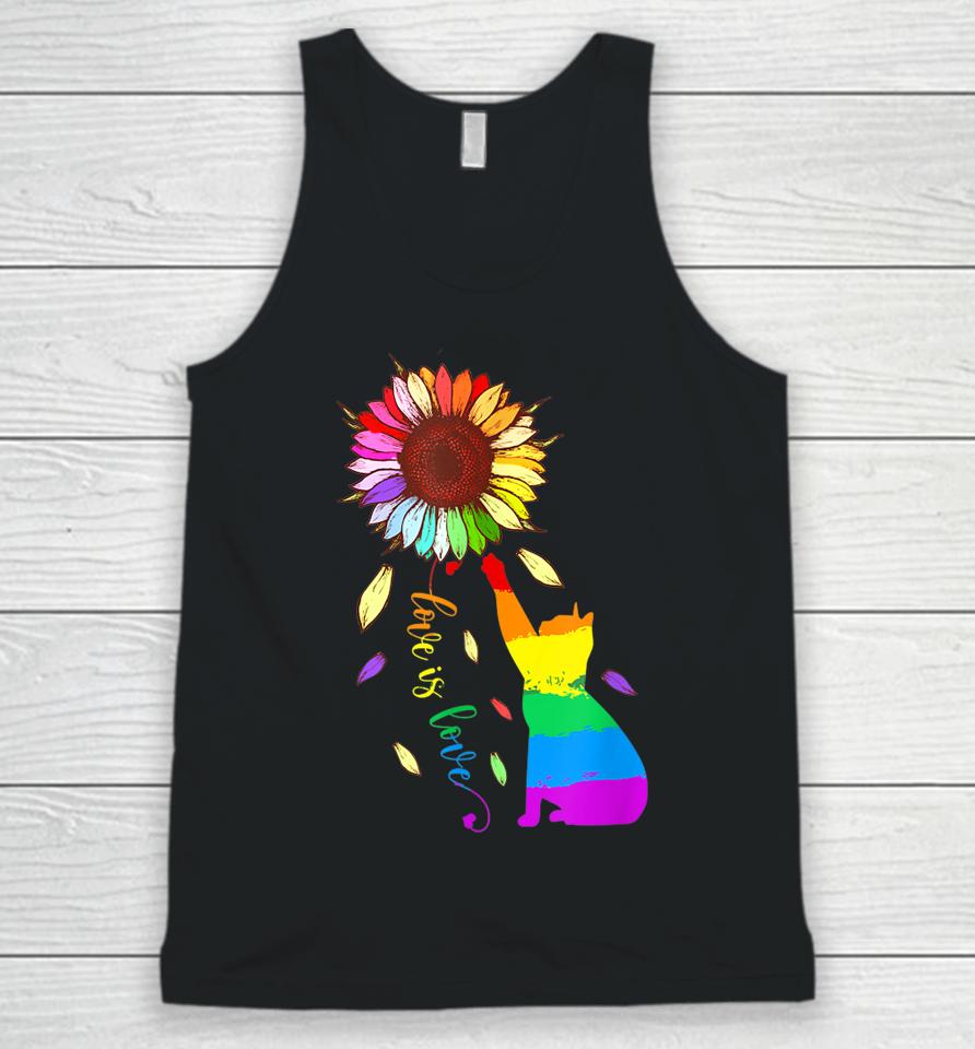 Rainbow Sunflower Cat Love Is Love Lgbt Gay Lesbian Pride Unisex Tank Top