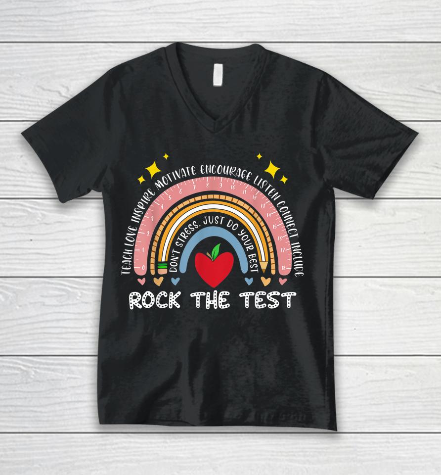 Rainbow Test Day Rock The Test Do Not Stress Unisex V-Neck T-Shirt