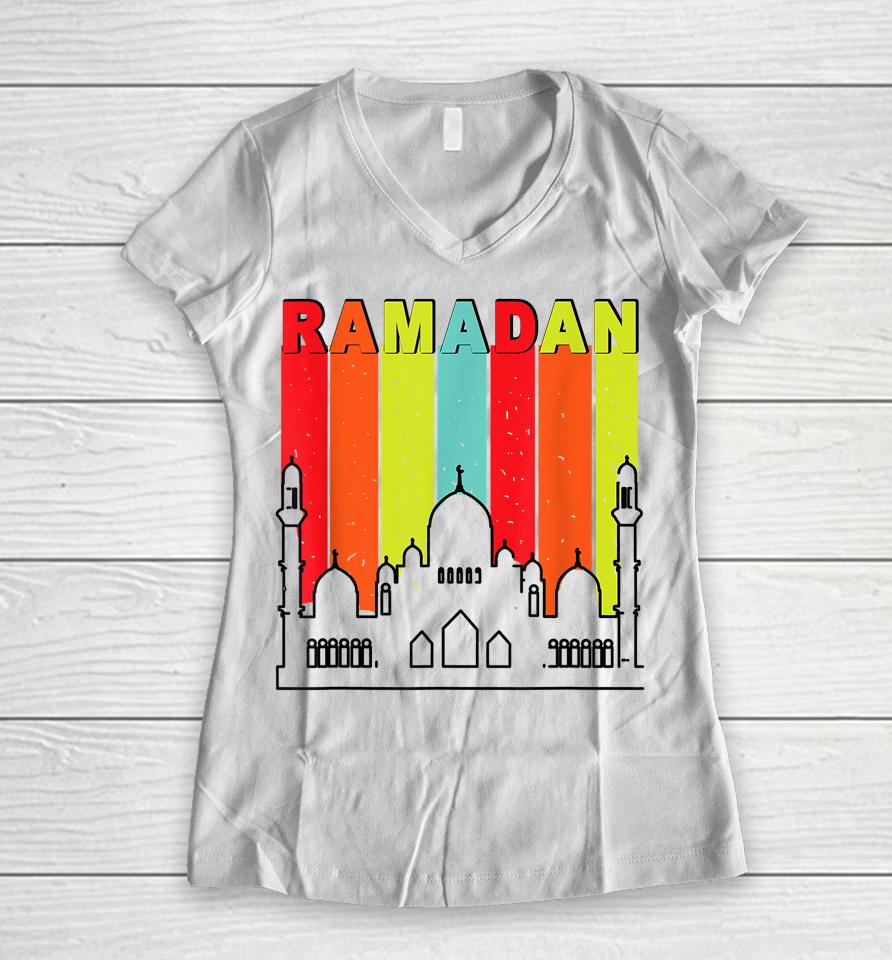 Ramadan Kareem Islamic Fasting Celebration Women V-Neck T-Shirt