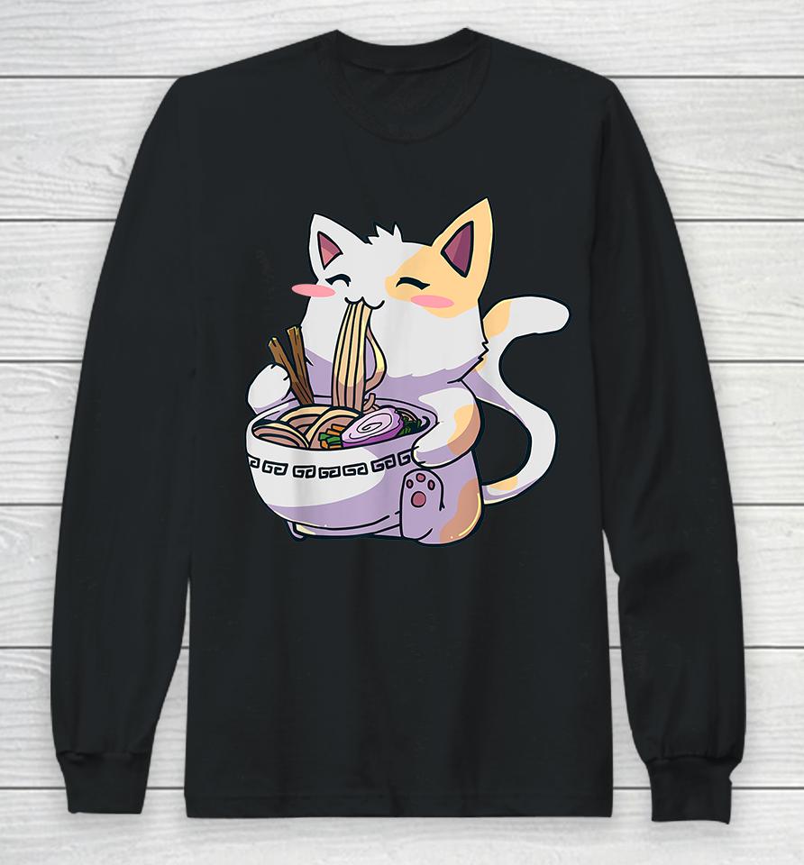 Ramen Cat Kawaii Anime Japanese Food Long Sleeve T-Shirt