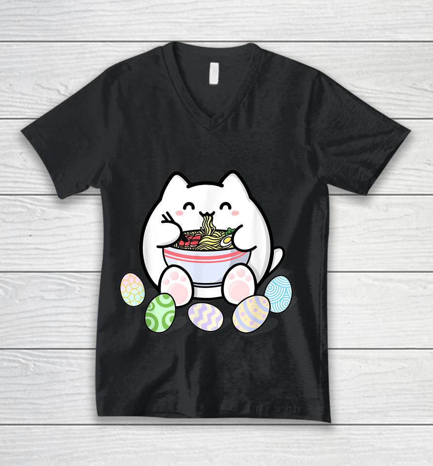 Ramen Cat Kawaii Anime Tee Japanese Unisex V-Neck T-Shirt
