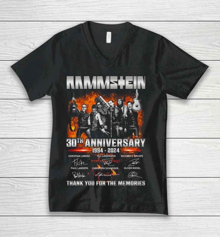 Rammstein 30Th Anniversary 1994 2024 Signatures Thank You For The Memories Unisex V-Neck T-Shirt