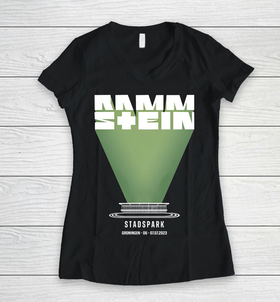 Rammstein Stadspark Europe Stadium Tour 2023 Groningen Women V-Neck T-Shirt