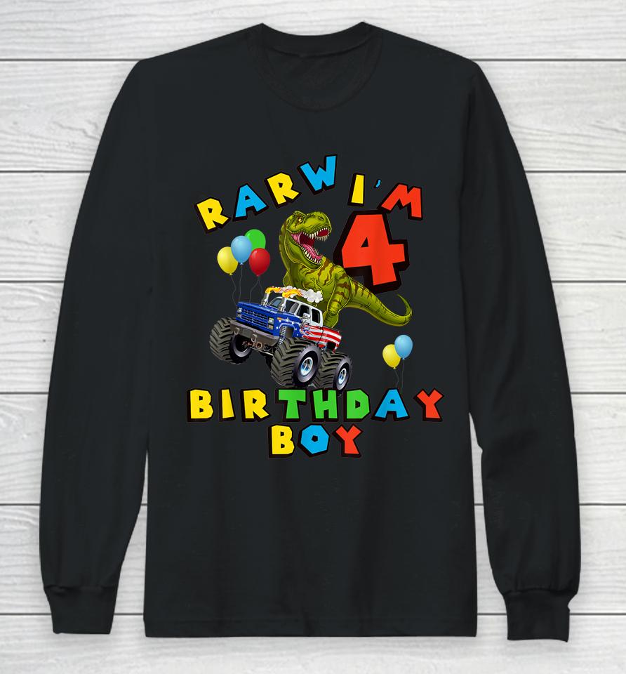 Rarw 4Th Birthday Boy T Rex Dinosaur Kids 4 Year Old Long Sleeve T-Shirt