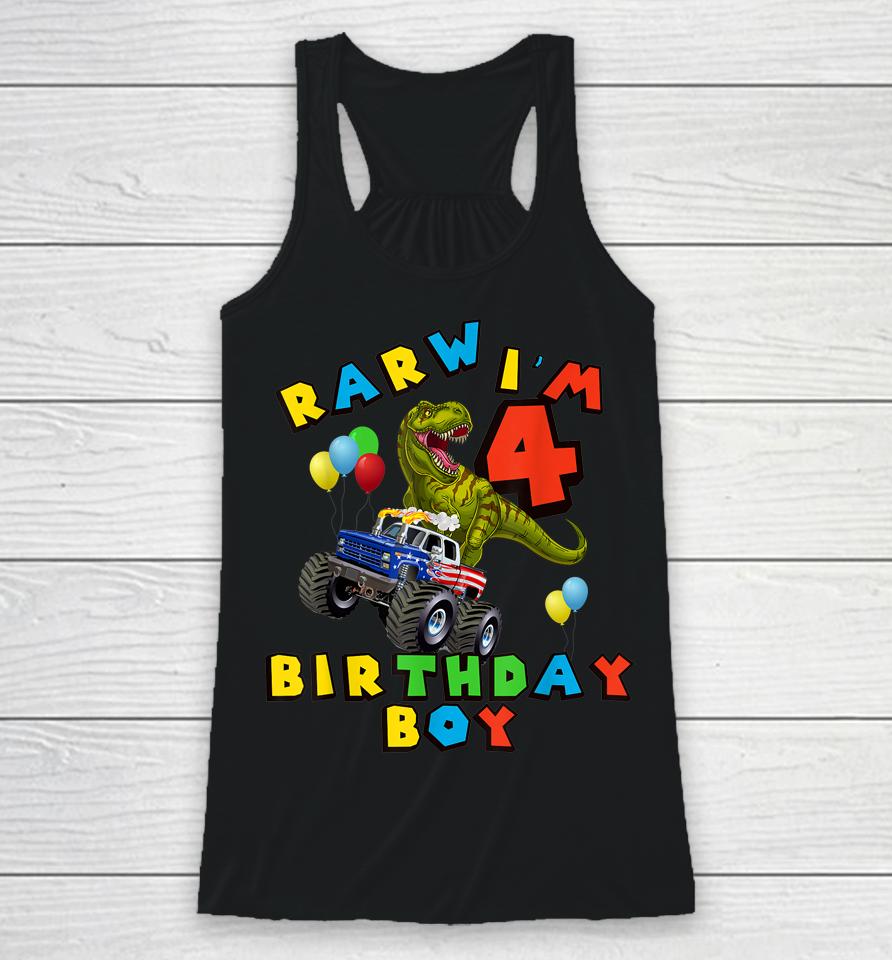 Rarw 4Th Birthday Boy T Rex Dinosaur Kids 4 Year Old Racerback Tank