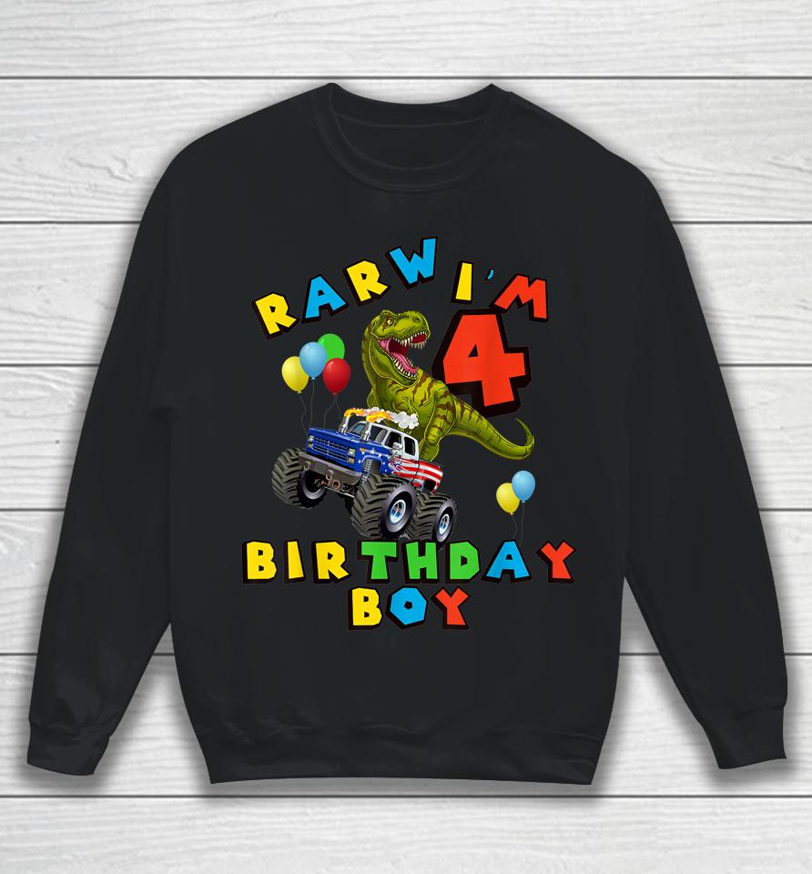 Rarw 4Th Birthday Boy T Rex Dinosaur Kids 4 Year Old Sweatshirt