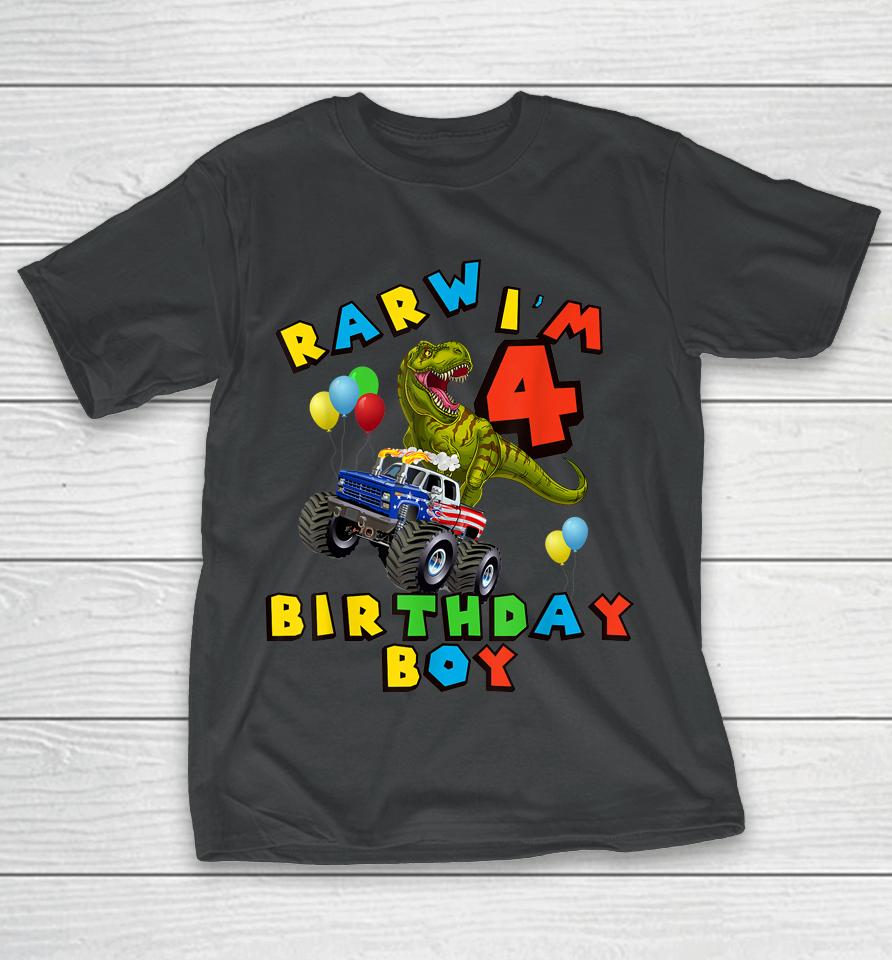 Rarw 4Th Birthday Boy T Rex Dinosaur Kids 4 Year Old T-Shirt