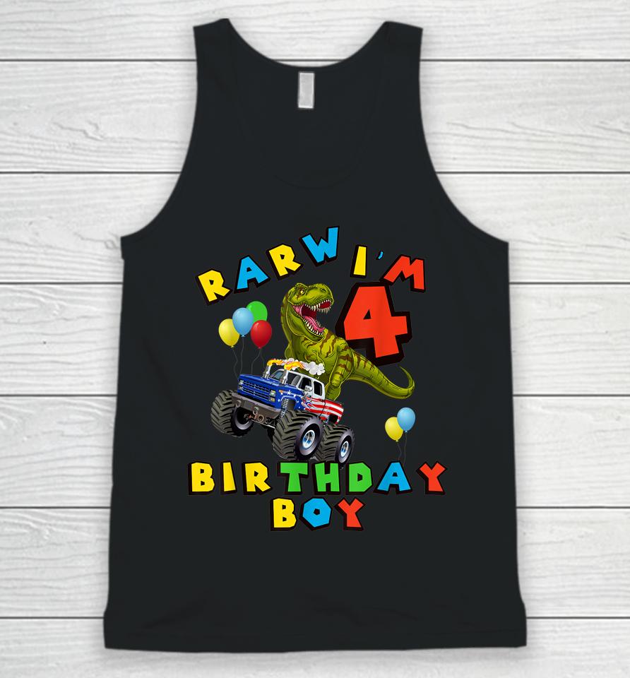 Rarw 4Th Birthday Boy T Rex Dinosaur Kids 4 Year Old Unisex Tank Top