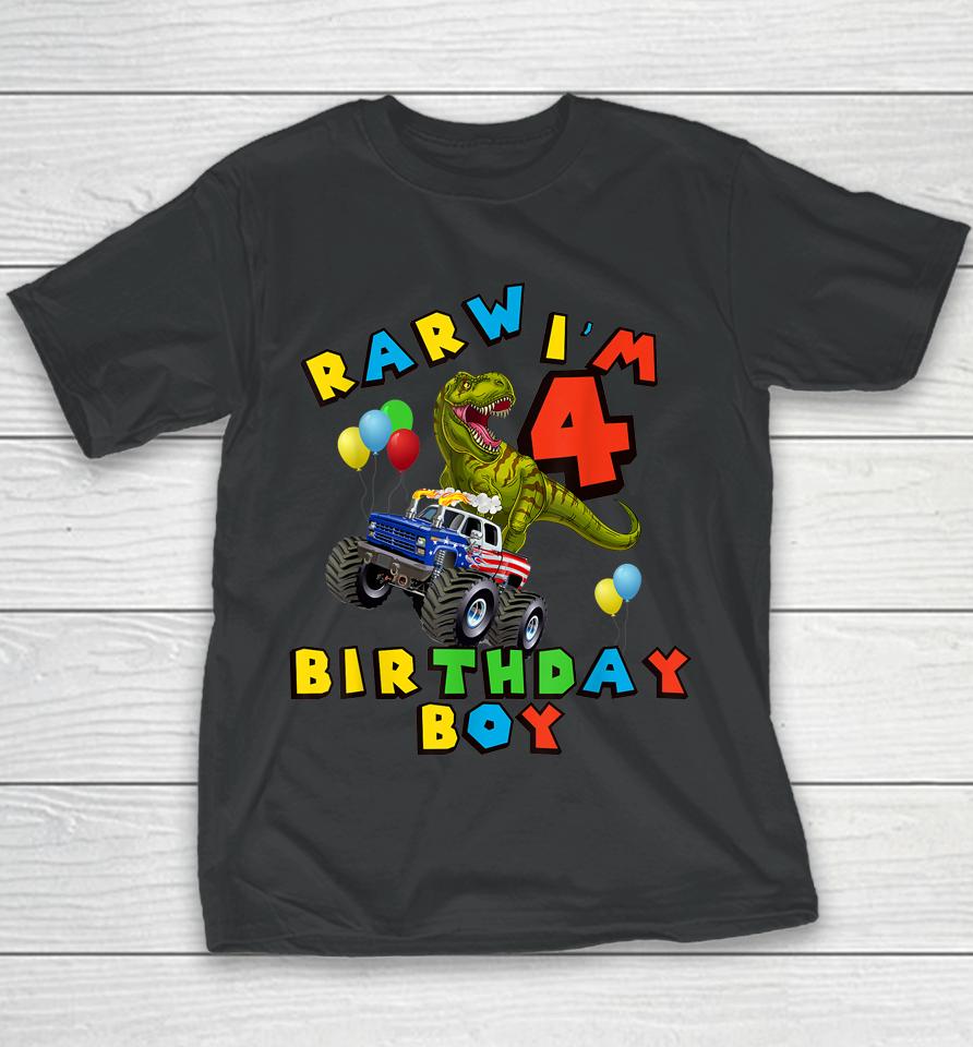 Rarw 4Th Birthday Boy T Rex Dinosaur Kids 4 Year Old Youth T-Shirt