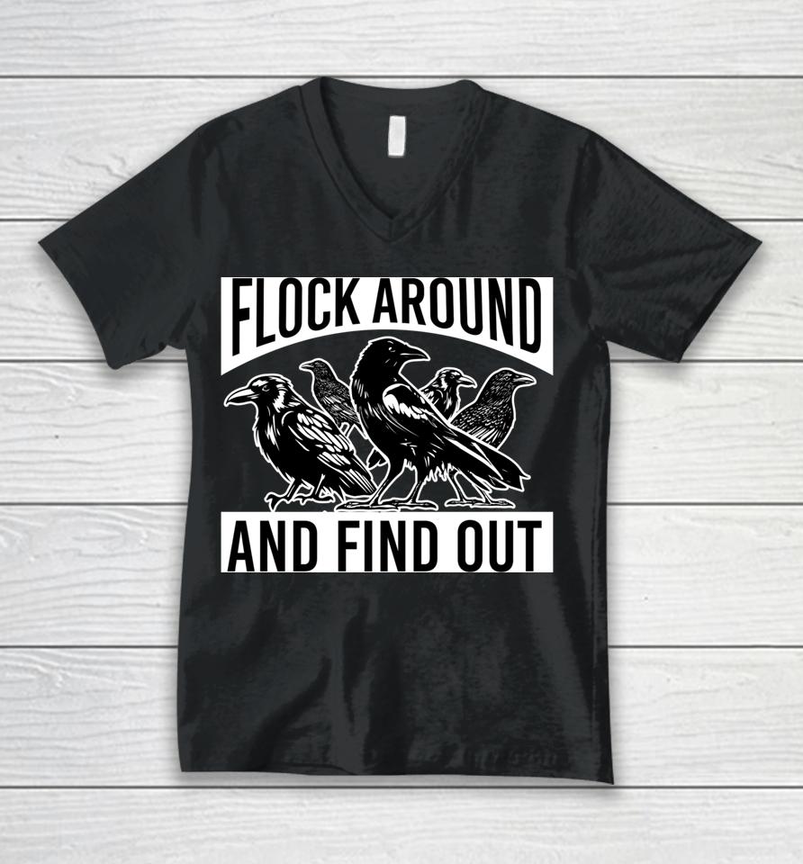 Raven Graphic Flock Around And Find Out Unisex V-Neck T-Shirt