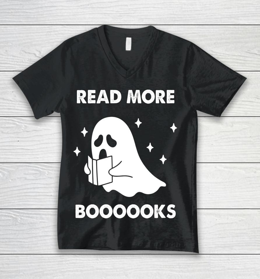 Read More Booooks Ghost Reading Books Halloween Unisex V-Neck T-Shirt