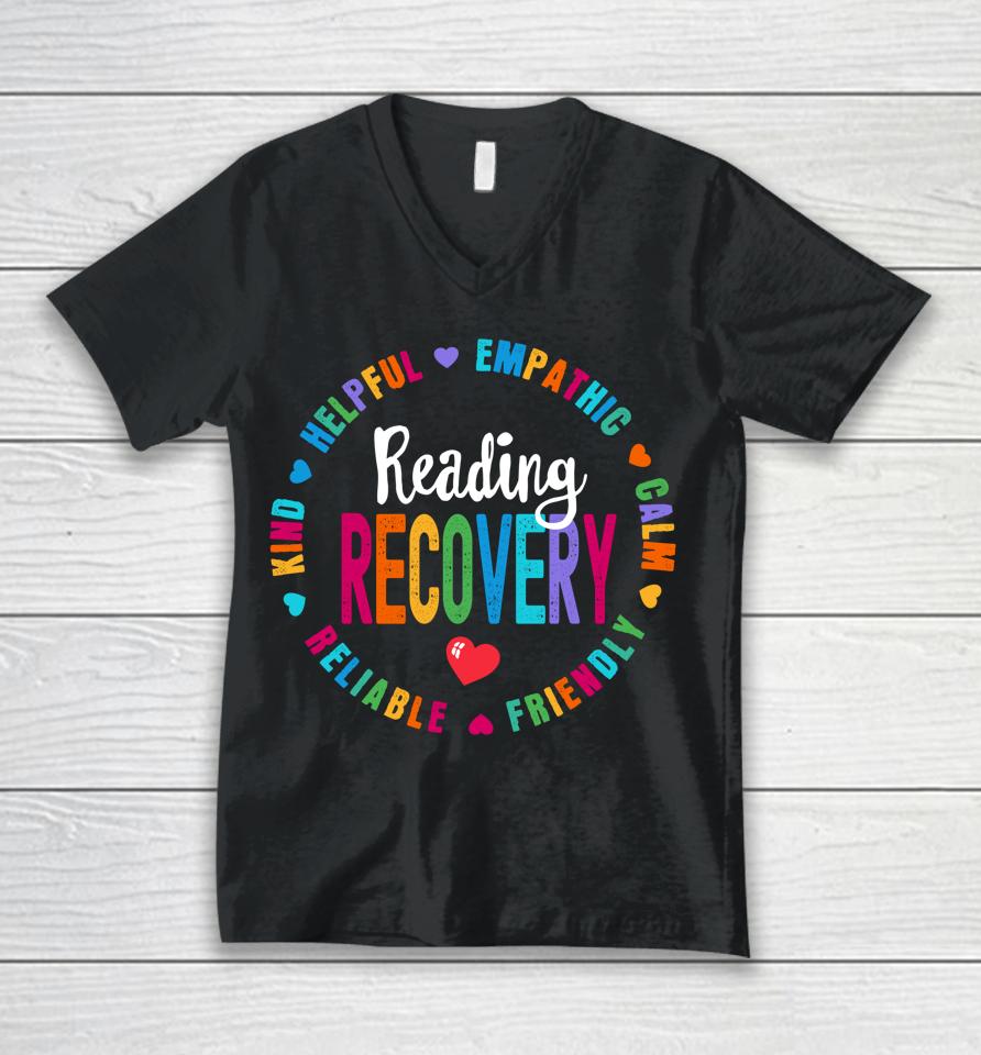 Reading Recovery Coach Teacher Specialist Literacy Unisex V-Neck T-Shirt