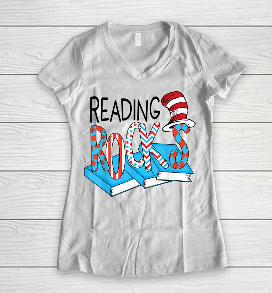 Reading Rocks Book Women V-Neck T-Shirt