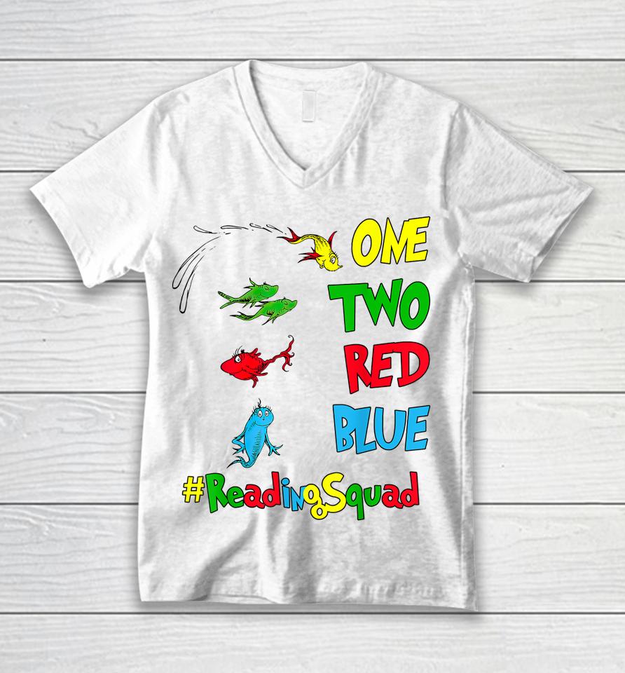 Reading Teacher Squad Oh The Places One Two Red Blue Fish Unisex V-Neck T-Shirt