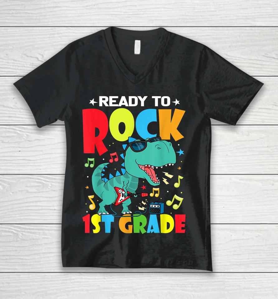 Ready To Rock 1St Grade Dinosaur Back To School Boys Unisex V-Neck T-Shirt