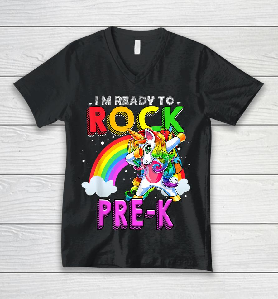 Ready To Rock Pre-K Unicorn Back To School Unisex V-Neck T-Shirt