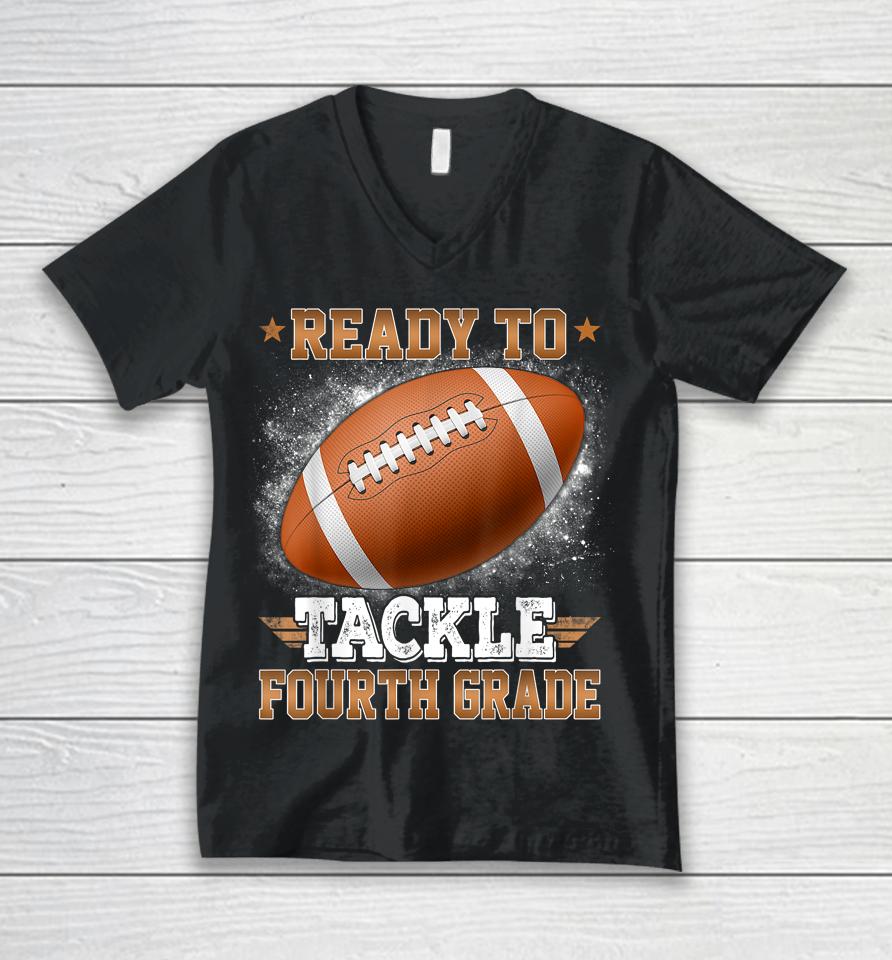 Ready To Tackle 4Th Grade Football Rugby First Day Of School Unisex V-Neck T-Shirt
