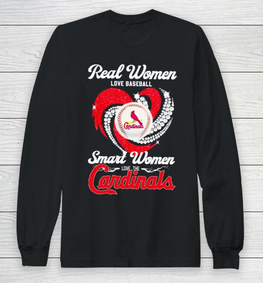 Real Women Love Baseball Smart Women Love The Arizona Cardinals Baseball Diamond Heart Long Sleeve T-Shirt