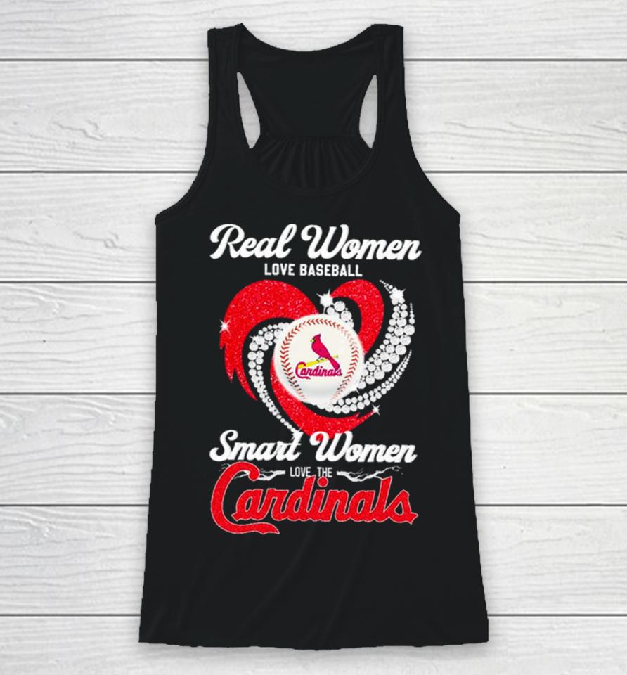 Real Women Love Baseball Smart Women Love The Arizona Cardinals Baseball Diamond Heart Racerback Tank
