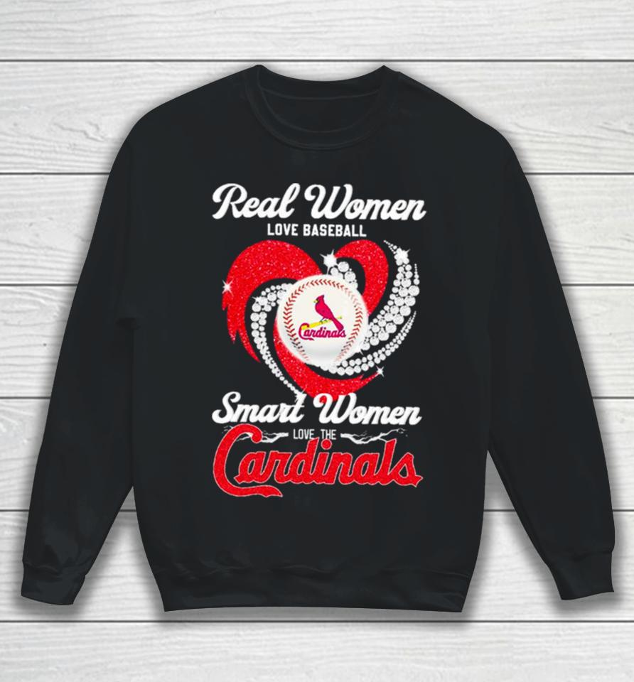 Real Women Love Baseball Smart Women Love The Arizona Cardinals Baseball Diamond Heart Sweatshirt