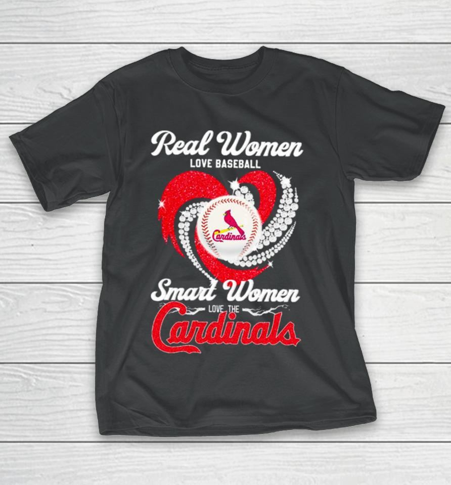 Real Women Love Baseball Smart Women Love The Arizona Cardinals Baseball Diamond Heart T-Shirt