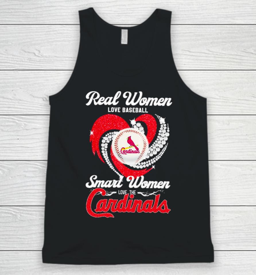 Real Women Love Baseball Smart Women Love The Arizona Cardinals Baseball Diamond Heart Unisex Tank Top