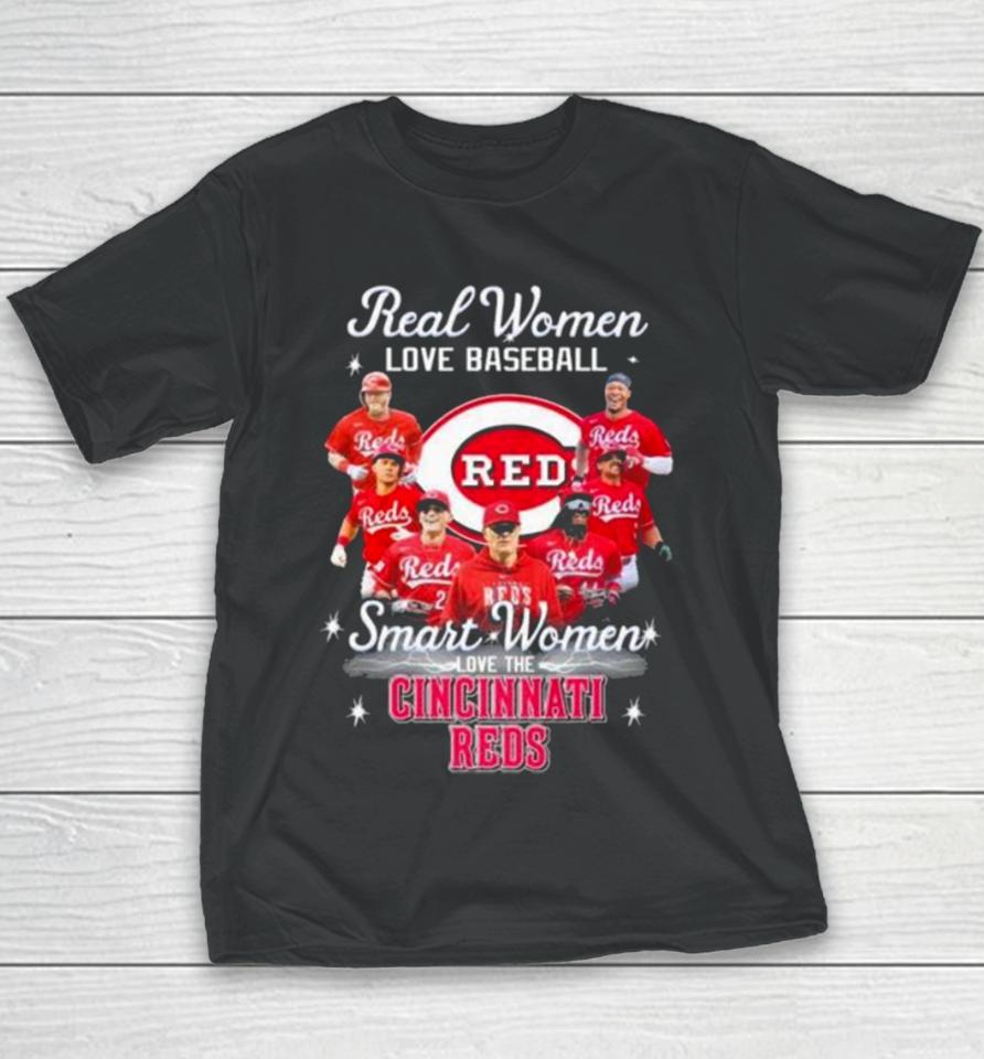 Real Women Love Baseball Smart Women Love The Cincinnati Reds Play Team 2024 Youth T-Shirt