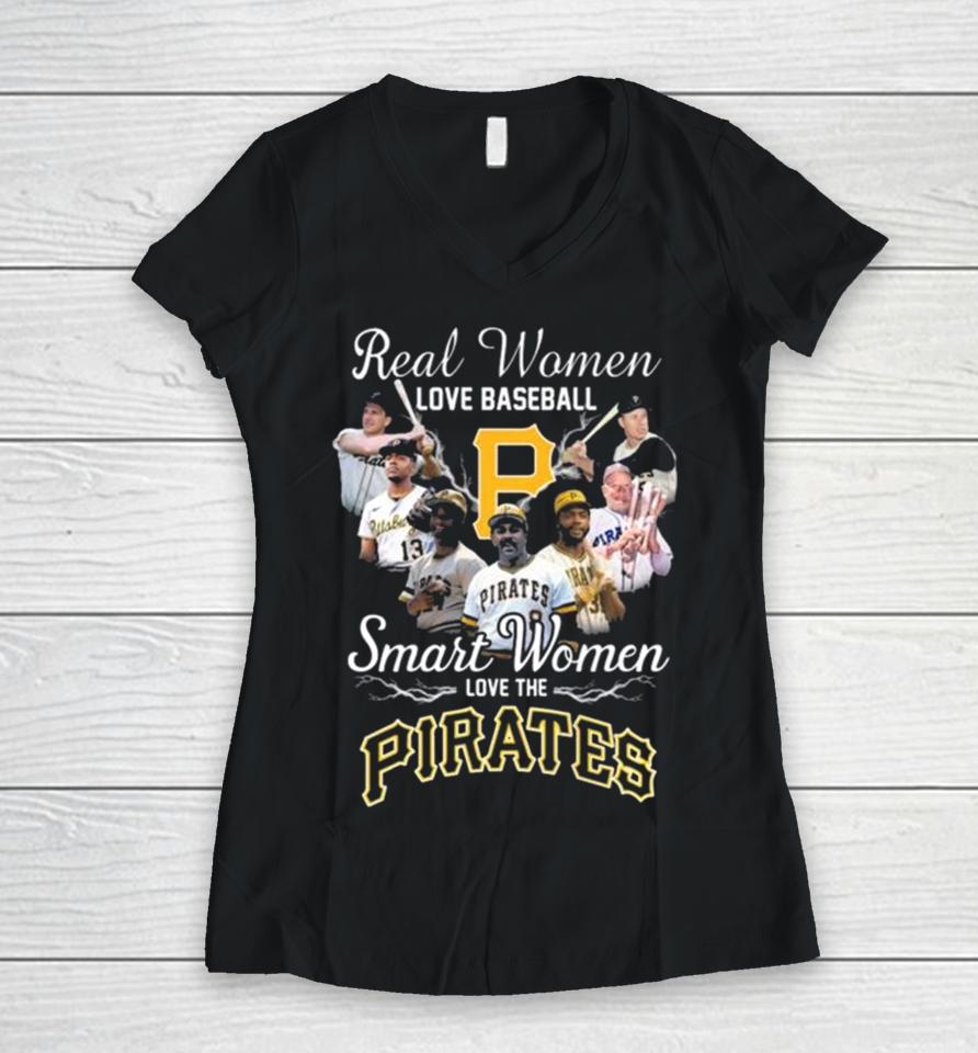 Real Women Love Baseball Smart Women Love The Pittsburgh Pirates Players 2023 Women V-Neck T-Shirt