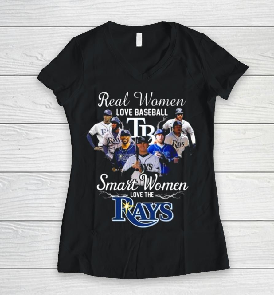 Real Women Love Baseball Smart Women Love The Tampa Bay Rays Players 2023 Women V-Neck T-Shirt