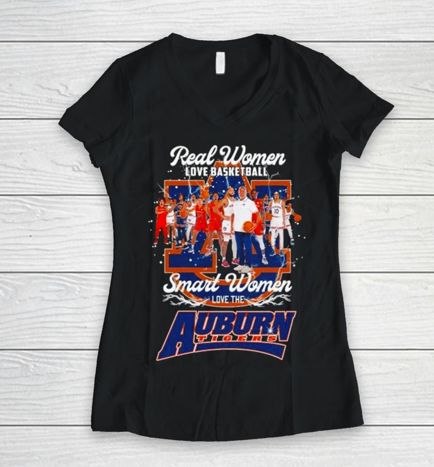 Real Women Love Basketball Smart Women Love The Auburn Tigers Team Men’s Basketball Women V-Neck T-Shirt